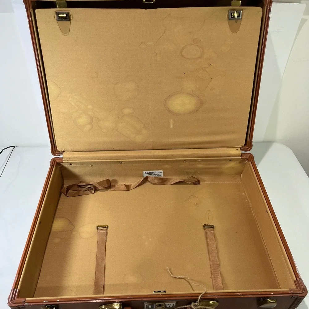 Vtg Samsonite Streamlite Saddle Tan Suitcase Shwayder Bros MCM Luggage 50s Prop